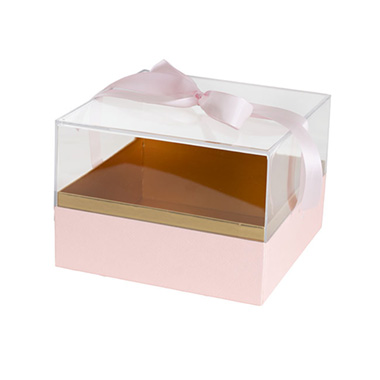 Acrylic & PVC Display Gift Box - Luxe Gift Box Acrylic Lid and Ribbon Pink Gold (20x20x13Hcm)