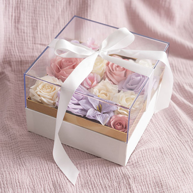 Luxe Gift Box Acrylic Lid and Ribbon WhiteGold (20x20x13Hcm)