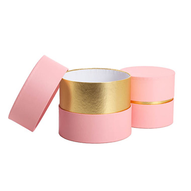 Hat Boxes - Luxe Hat Gift Box Pink with Gold Insert Set 2 (18.5Dx15cmH)