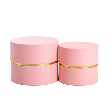 Luxe Hat Gift Box Pink with Gold Insert Set 2 (18.5Dx15cmH)