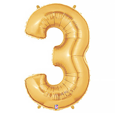 Foil Letters & Number Balloons - Foil Balloon 40 (101.6cmH) Number 3 Gold