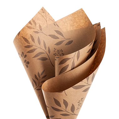 Kraft Paper Foliage Print 80gsm Brown Pack 100 (50x70cm)