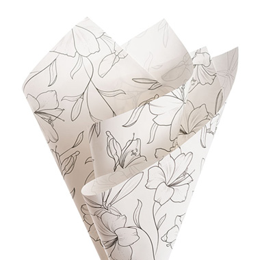 Printed Pattern Kraft Paper - Kraft Paper Lily Print 80gsm White Pack 100 (50x70cm)