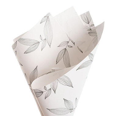 Printed Pattern Kraft Paper - Kraft Paper Botanical Leaves 110gsm White Pack 100 (50x70cm)