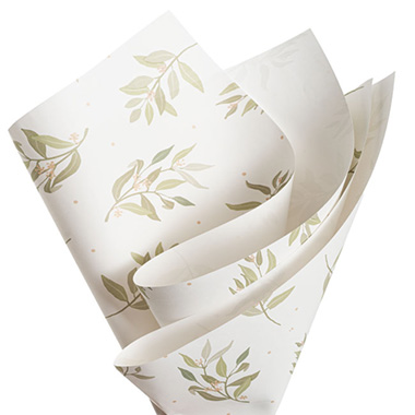 Printed Pattern Kraft Paper - Kraft Paper Gum Leaf Print 110gsm White Pack 100 (50x70cm)