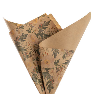 Printed Pattern Kraft Paper - Kraft Paper Peony & Lilly 80gsm Brown Pack 100 (50x70cm)