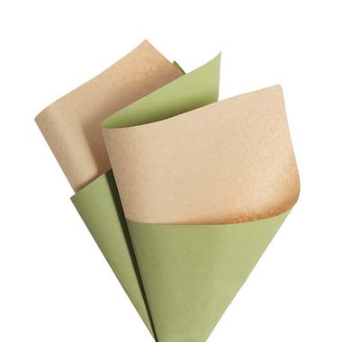 Coloured Kraft Paper - Kraft Paper Duo 80gsm Moss Green & Brown Pack 100 (50x70cm)