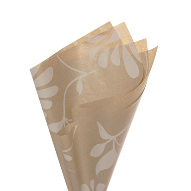 Coloured Kraft Paper - Kraft Paper 50gsm Pack 100 Brown Floral White (50x70cm)