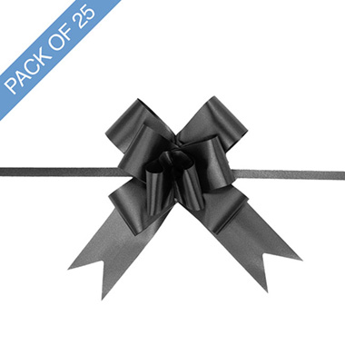 Pull Bows - Ribbon Pull Bow Black (32mmx53cm) Pack 25