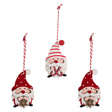 Christmas Tree Decorations - Hanging Gnomes Set 3 Red & White (8cmH)