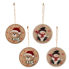 Christmas Tree Decorations - Hanging Snowman & Bear Set 4 Red (8cmD)