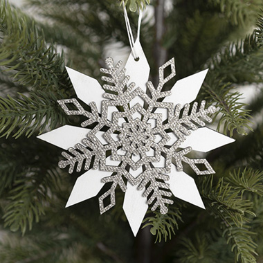 Hanging Snowflake Pack 3 White & Silver (13cmD)