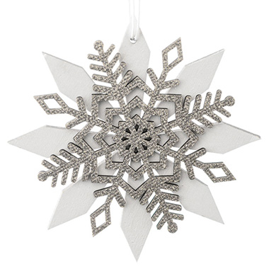 Hanging Snowflake Pack 3 White & Silver (13cmD)