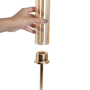 Glass Sleeve Single Taper Candle Holder Stand Gold (40cmH)
