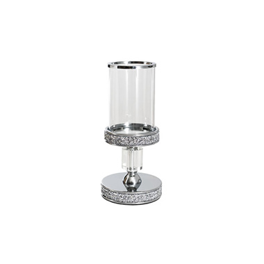 Glass Sleeve Pillar Candle Holder Stand Silver (26cmH)