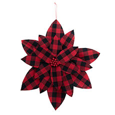 Christmas Flowers & Greenery - Hanging Tartan Fabric Xmas Flower Red (50cm)