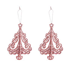 Christmas Tree Decorations - Hanging Curly Xmas Tree Pack 2 Pink (14.6cmH)