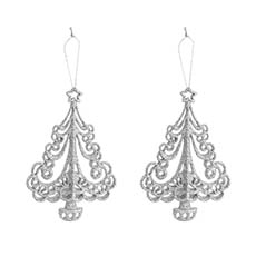 Christmas Tree Decorations - Hanging Curly Xmas Tree Pack 2 Silver (14.6cmH)
