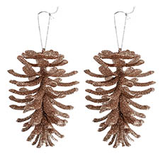 Christmas Tree Decorations - Hanging Open Xmas Pinecone Pack 2 Brown (14cmH)
