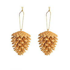 Christmas Tree Decorations - Hanging Christmas Pinecone Pack 4 Copper Gold (7.6cmH)