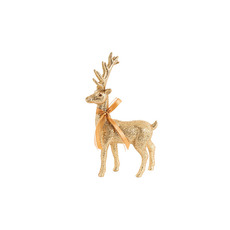 Christmas Ornaments - Standing Glitter Reindeer w Ribbon Gold (29cmH)