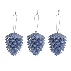 Hanging Christmas Pinecone Pack 3 French Blue (6.5cmH)