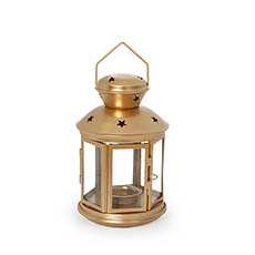 Candle Lanterns - Metal Lantern Hanging Gold (12x19cm)