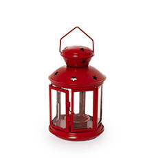 Candle Lanterns - Metal Lantern Hanging Red (12x19cm)