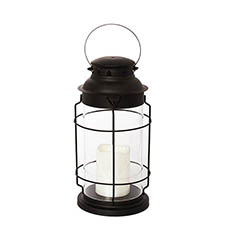 Christmas Lanterns & Candle Holders - Metal Lantern With LED Candles Black (16.5x33cm)