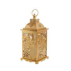 Candle Lanterns - Metal Leaf Lantern With LED Candle Gold (17Dx39cmH)