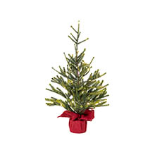 Tabletop Christmas Trees - LED Norway Spruce Pine Tree w Red Jute Olive Green (56cmH)