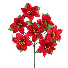 Christmas Flowers & Greenery - Poinsettia Bush 7 Flowers Red (30cmH)