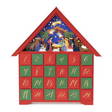 Christmas Ornaments - LED Nativity Scene Advent Calendar Red (41.5x7.3x45cm)