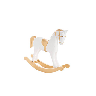 Christmas Ornaments - Wooden Christmas Rocking Horse White & Gold (27x6.5x23cmH)