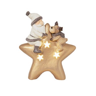 Christmas Ornaments - Santa & Reindeer on Gold Star w LED Decoration (35x15x41cmH)