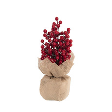 Tabletop Christmas Trees - Christmas Berry Burlap Table Top Tree Red (32cmH)