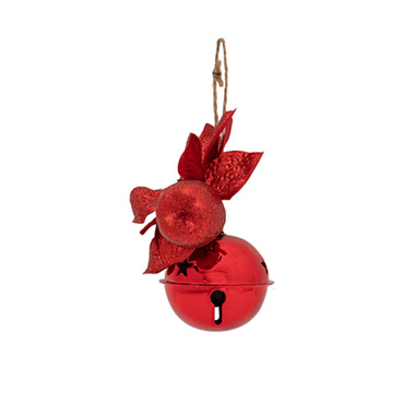 Christmas Hanging Bells w Poinsettia Pack 3 Red (6cmD)