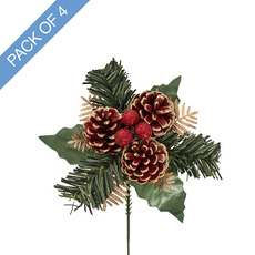 Christmas Picks - Pinecone Christmas Pick Pack 4 Red (17.5cmH)
