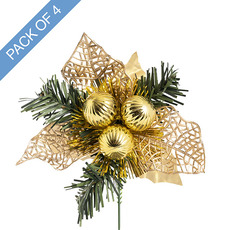 Christmas Picks - Christmas Pick with Baubles Pack 4 Gold (17.5cmH)