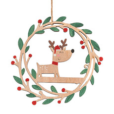 Christmas Hanging Reindeer Pack 2 Green (14.5cmD)