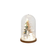 Christmas Ornaments - LED Reindeer & Tree Glass Dome Cloche Clear (11x18cmH)