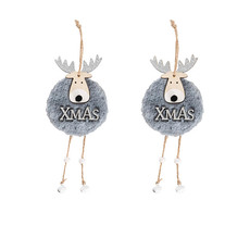 Hanging Faux Fur Xmas Reindeer Pack 2 Grey (7.25x25x2cm)