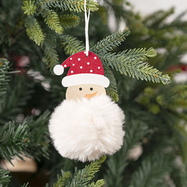 Hanging Snowman Faux Fur Ball Pack 2 White (10cmH)
