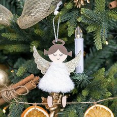 Christmas Faux Fur Angel Pack 2 White (10cmH)