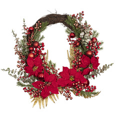 Elegant Poinsettia & Bauble Wreath Red (70cmD)