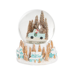 Christmas Ornaments - Santa & Truck Music Snow Globe Gold & White (12cmDx16.5cmH)