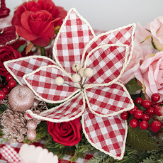 Checked Poinsettia Clip Pack 3 Red & White (30cmH)