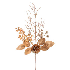Christmas Flowers & Greenery - Artificial Pinecone Branch Pick Gold & Champagne (32cmH)