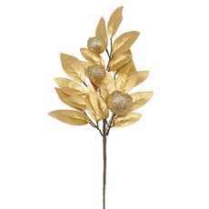 Christmas Flowers & Greenery - Artificial Leaf Gumnut Pick Metallic Gold (30cmH)