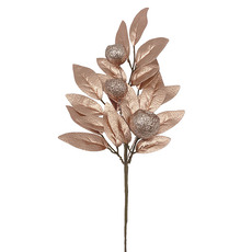 Christmas Flowers & Greenery - Artificial Leaf Gumnut Pick Metallic Rose Gold (30cmH)
